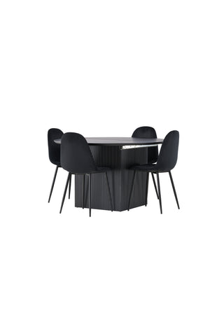 Venture Home Matilda Matbord φ130 - Svart / Svart MDF med faner +Polar Matstol - Svarta ben / Svart sammet _4