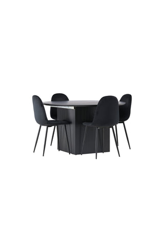 Venture Home Matilda Matbord φ130 - Svart / Svart MDF med faner +Polar Matstol - Svarta ben / Svart sammet _4