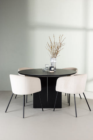Venture Home Matilda Matbord φ130 - Svart / Svart MDF med faner +Berit Stol - Svart / Beige sammet _4