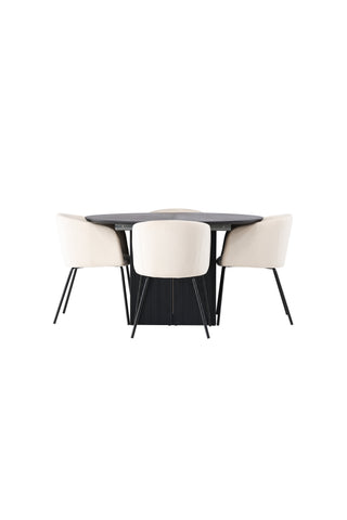 Venture Home Matilda Matbord φ130 - Svart / Svart MDF med faner +Berit Stol - Svart / Beige sammet _4