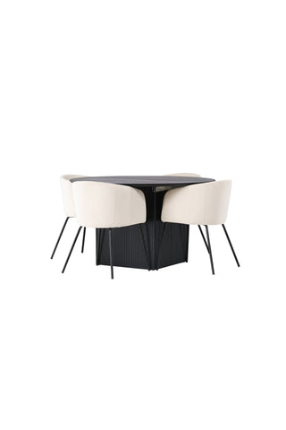 Venture Home Matilda Matbord φ130 - Svart / Svart MDF med faner +Berit Stol - Svart / Beige sammet _4