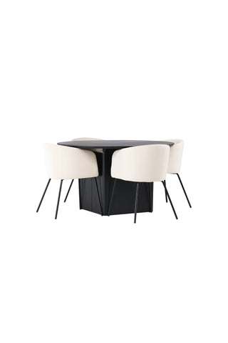 Venture Home Matilda Matbord φ130 - Svart / Svart MDF med faner +Berit Stol - Svart / Beige sammet _4