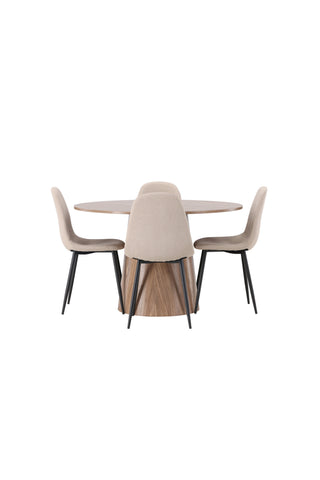 Venture Home Lanzo Matbord φ120 - Naturlig / Naturlig MDF +Polar Matstol - Svart / Beige Boucle _4