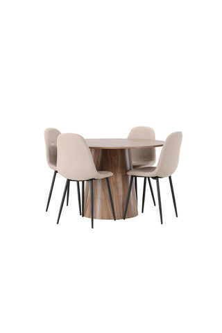 Venture Home Lanzo Matbord φ120 - Naturlig / Naturlig MDF +Polar Matstol - Svart / Beige Boucle _4