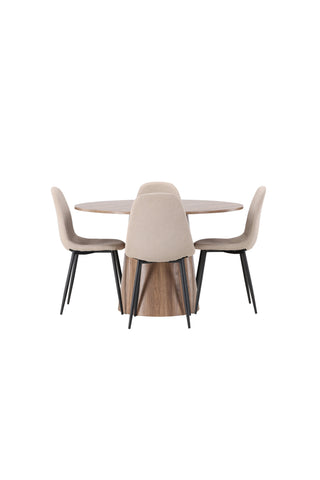 Venture Home Lanzo Matbord φ120 - Naturlig / Naturlig MDF +Polar Matstol - Svart / Beige Boucle _4