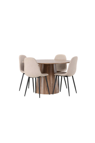Venture Home Lanzo Matbord φ120 - Naturlig / Naturlig MDF +Polar Matstol - Svart / Beige Boucle _4