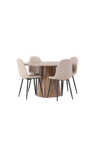 Venture Home Lanzo Matbord φ120 - Naturlig / Naturlig MDF +Polar Matstol - Svart / Beige Boucle _4