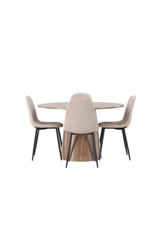 Venture Home Lanzo Matbord φ120 - Naturlig / Naturlig MDF +Polar Matstol - Svart / Beige Boucle _4