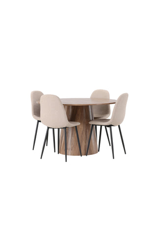 Venture Home Lanzo Matbord φ120 - Naturlig / Naturlig MDF +Polar Matstol - Svart / Beige Boucle _4