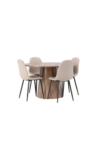 Venture Home Lanzo Matbord φ120 - Naturlig / Naturlig MDF +Polar Matstol - Svart / Beige Boucle _4