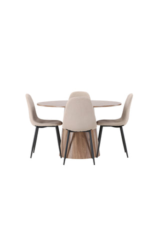 Venture Home Lanzo Matbord φ120 - Naturlig / Naturlig MDF +Polar Matstol - Svart / Beige Boucle _4