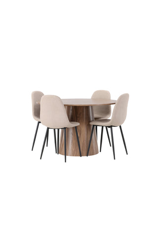 Venture Home Lanzo Matbord φ120 - Naturlig / Naturlig MDF +Polar Matstol - Svart / Beige Boucle _4
