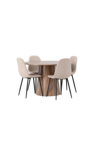 Venture Home Lanzo Matbord φ120 - Naturlig / Naturlig MDF +Polar Matstol - Svart / Beige Boucle _4