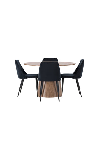 Venture Home Lanzo Matbord φ120 - Naturlig / Naturlig MDF +Nattmatstol - Svart / Svart sammet _4
