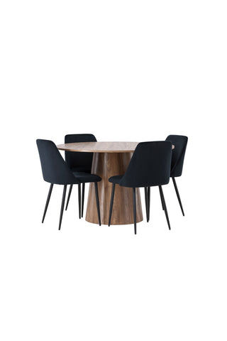 Venture Home Lanzo Matbord φ120 - Naturlig / Naturlig MDF +Nattmatstol - Svart / Svart sammet _4