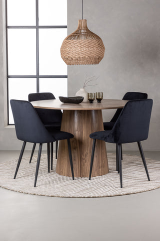 Venture Home Lanzo Matbord φ120 - Naturlig / Naturlig MDF +Nattmatstol - Svart / Svart sammet _4