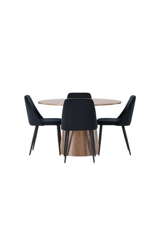 Venture Home Lanzo Matbord φ120 - Naturlig / Naturlig MDF +Nattmatstol - Svart / Svart sammet _4
