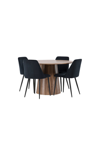 Venture Home Lanzo Matbord φ120 - Naturlig / Naturlig MDF +Nattmatstol - Svart / Svart sammet _4