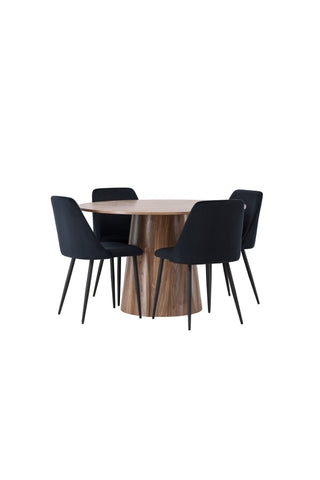 Venture Home Lanzo Matbord φ120 - Naturlig / Naturlig MDF +Nattmatstol - Svart / Svart sammet _4