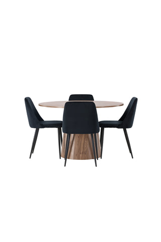 Venture Home Lanzo Matbord φ120 - Naturlig / Naturlig MDF +Nattmatstol - Svart / Svart sammet _4