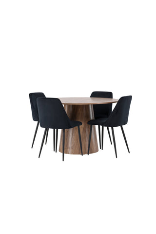 Venture Home Lanzo Matbord φ120 - Naturlig / Naturlig MDF +Nattmatstol - Svart / Svart sammet _4