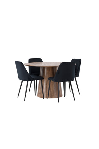 Venture Home Lanzo Matbord φ120 - Naturlig / Naturlig MDF +Nattmatstol - Svart / Svart sammet _4