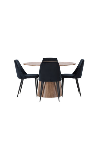 Venture Home Lanzo Matbord φ120 - Naturlig / Naturlig MDF +Nattmatstol - Svart / Svart sammet _4