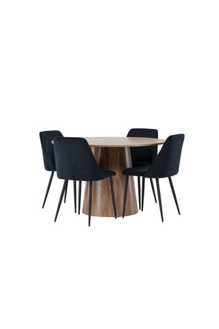 Venture Home Lanzo Matbord φ120 - Naturlig / Naturlig MDF +Nattmatstol - Svart / Svart sammet _4
