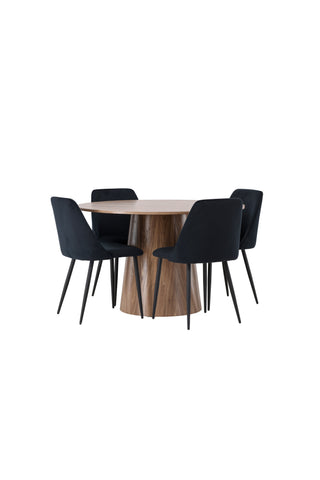 Venture Home Lanzo Matbord φ120 - Naturlig / Naturlig MDF +Nattmatstol - Svart / Svart sammet _4