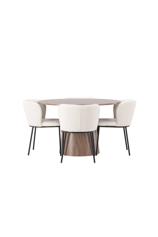 Venture Home Lanzo Matbord φ120 - Naturlig / Naturlig MDF +Edina Matstol - Svart / Vit Boucle _4
