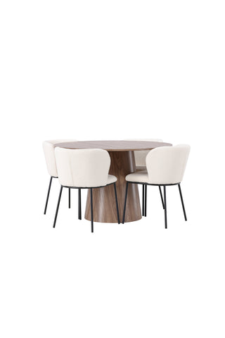 Venture Home Lanzo Matbord φ120 - Naturlig / Naturlig MDF +Edina Matstol - Svart / Vit Boucle _4