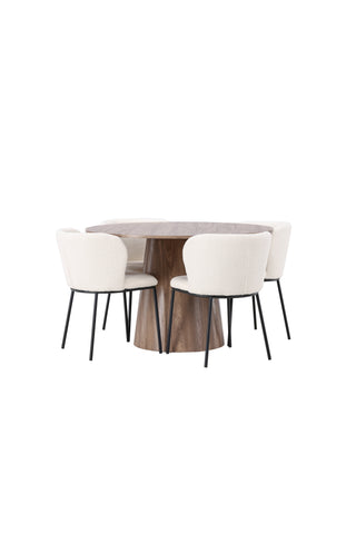 Venture Home Lanzo Matbord φ120 - Naturlig / Naturlig MDF +Edina Matstol - Svart / Vit Boucle _4