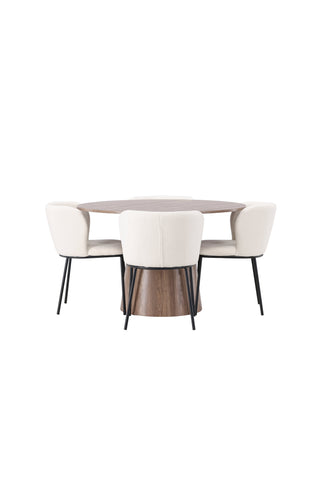 Venture Home Lanzo Matbord φ120 - Naturlig / Naturlig MDF +Edina Matstol - Svart / Vit Boucle _4