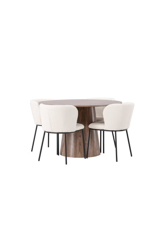 Venture Home Lanzo Matbord φ120 - Naturlig / Naturlig MDF +Edina Matstol - Svart / Vit Boucle _4
