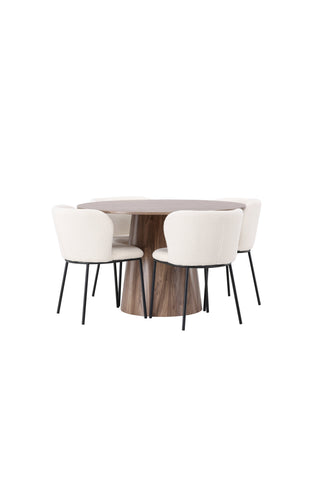 Venture Home Lanzo Matbord φ120 - Naturlig / Naturlig MDF +Edina Matstol - Svart / Vit Boucle _4