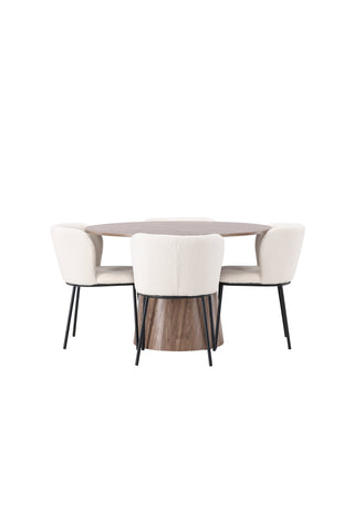 Venture Home Lanzo Matbord φ120 - Naturlig / Naturlig MDF +Edina Matstol - Svart / Vit Boucle _4