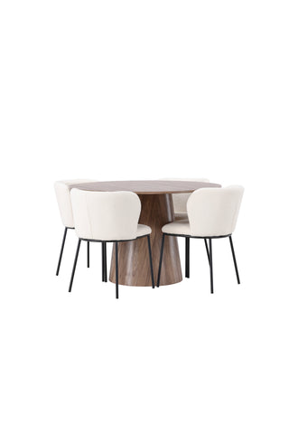 Venture Home Lanzo Matbord φ120 - Naturlig / Naturlig MDF +Edina Matstol - Svart / Vit Boucle _4