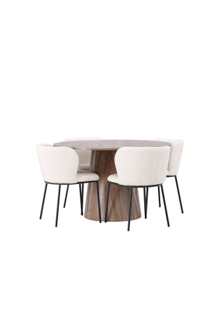 Venture Home Lanzo Matbord φ120 - Naturlig / Naturlig MDF +Edina Matstol - Svart / Vit Boucle _4