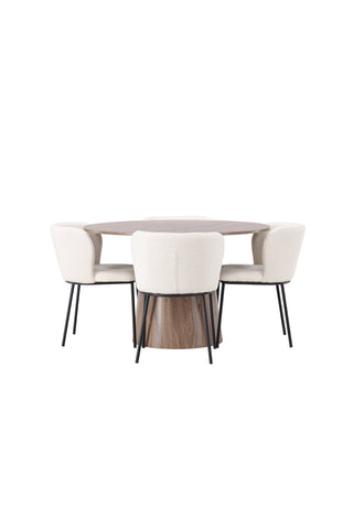 Venture Home Lanzo Matbord φ120 - Naturlig / Naturlig MDF +Edina Matstol - Svart / Vit Boucle _4