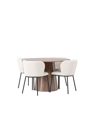 Venture Home Lanzo Matbord φ120 - Naturlig / Naturlig MDF +Edina Matstol - Svart / Vit Boucle _4
