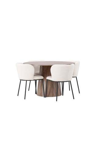 Venture Home Lanzo Matbord φ120 - Naturlig / Naturlig MDF +Edina Matstol - Svart / Vit Boucle _4