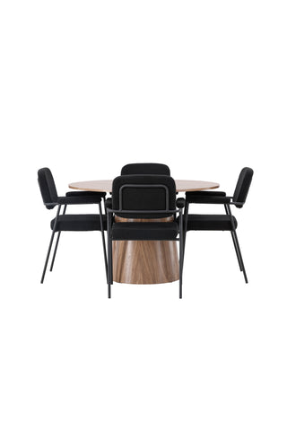 Venture Home Lanzo Matbord φ120 - Naturlig / Naturlig MDF +Yesterday Matstol - Svart / Svart Boucle _4