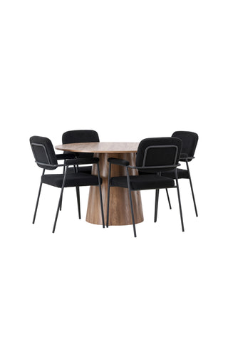 Venture Home Lanzo Matbord φ120 - Naturlig / Naturlig MDF +Yesterday Matstol - Svart / Svart Boucle _4