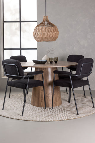 Venture Home Lanzo Matbord φ120 - Naturlig / Naturlig MDF +Yesterday Matstol - Svart / Svart Boucle _4