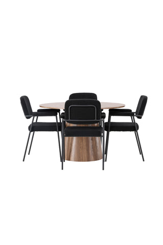 Venture Home Lanzo Matbord φ120 - Naturlig / Naturlig MDF +Yesterday Matstol - Svart / Svart Boucle _4