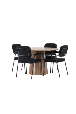 Venture Home Lanzo Matbord φ120 - Naturlig / Naturlig MDF +Yesterday Matstol - Svart / Svart Boucle _4