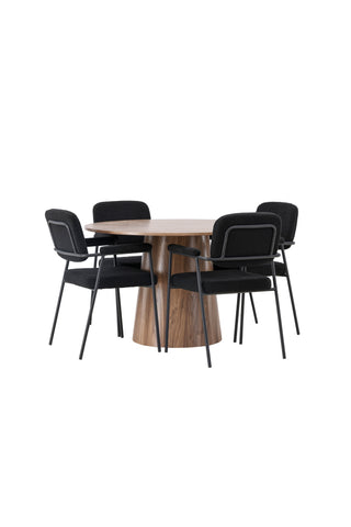 Venture Home Lanzo Matbord φ120 - Naturlig / Naturlig MDF +Yesterday Matstol - Svart / Svart Boucle _4
