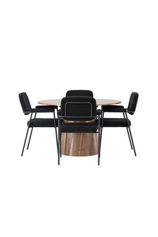 Venture Home Lanzo Matbord φ120 - Naturlig / Naturlig MDF +Yesterday Matstol - Svart / Svart Boucle _4