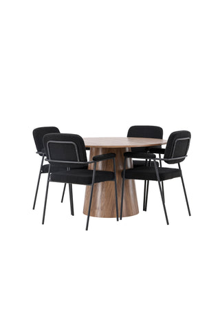 Venture Home Lanzo Matbord φ120 - Naturlig / Naturlig MDF +Yesterday Matstol - Svart / Svart Boucle _4