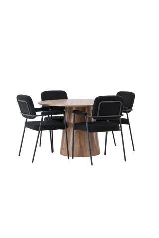 Venture Home Lanzo Matbord φ120 - Naturlig / Naturlig MDF +Yesterday Matstol - Svart / Svart Boucle _4